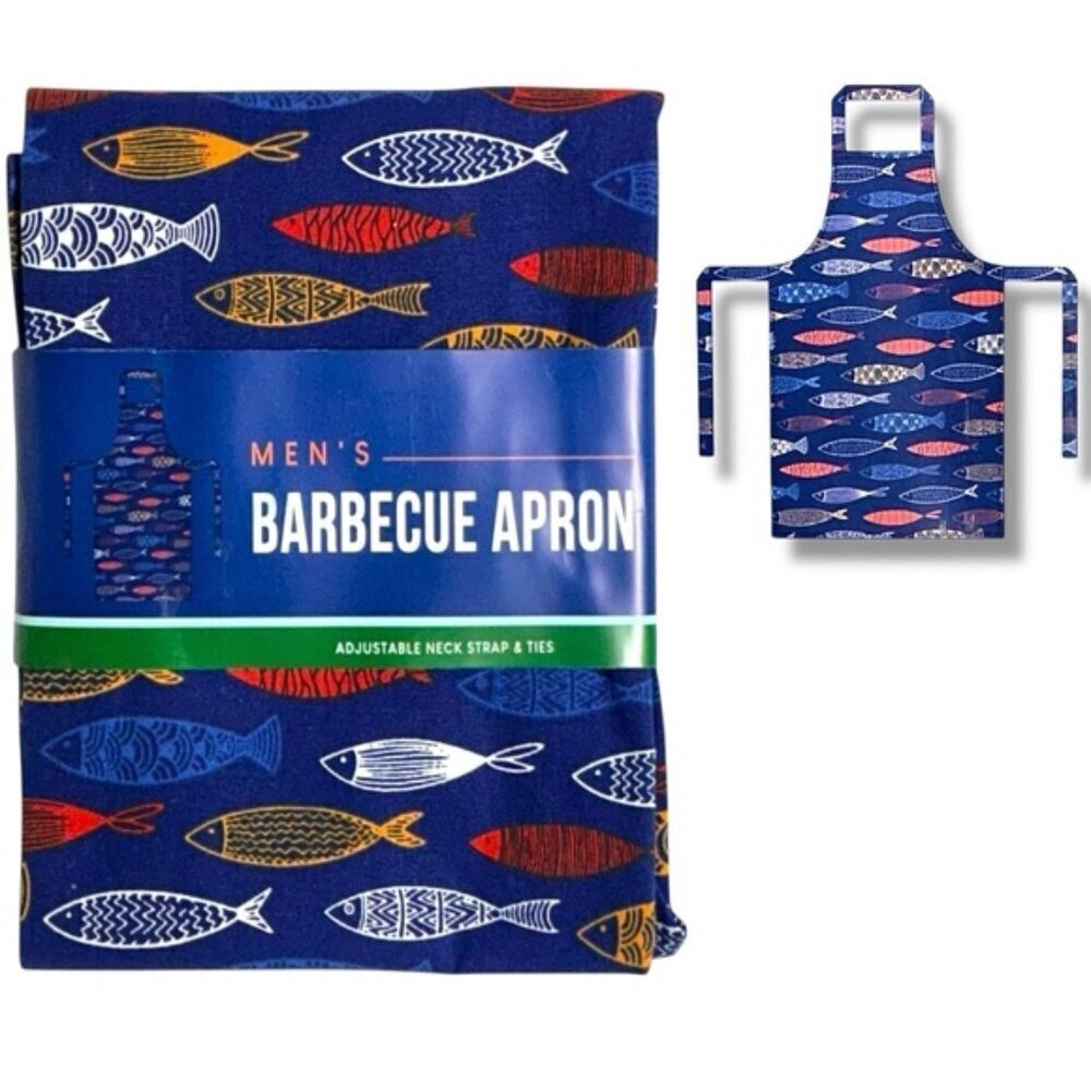 Barbeque Apron Bib Style Unisex Nautical Fish Cotton Adjustable Men's Blue OS